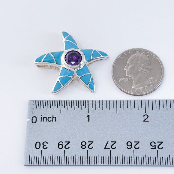 Vintage Sterling Silver 925 Amethyst and Turquoise Starfish Pendant - Picture 6 of 6